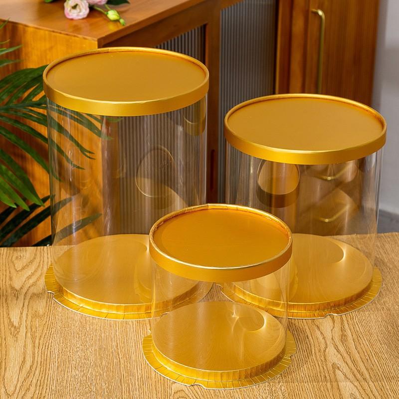 Red Round Transparent Cake Packaging Box Cylindrical Wedding Christmas Party Supplies Pastry Cake Box 5 Sets 5