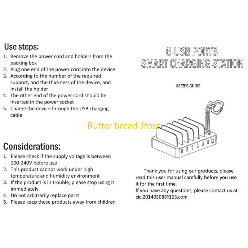W89C Metal USB Charging Station Fast Multi-USB Charging Station Black/Silver