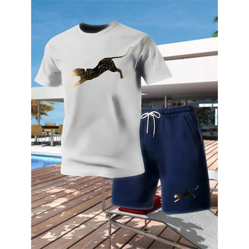 Summer Outdoor Sports Set Men's Breathable T-shirt and Shorts Casual Fashion Two Piece Set