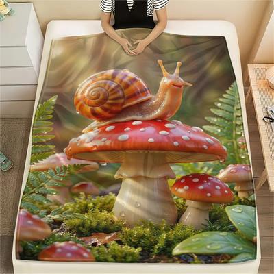 Forest Snail Little Frog Print Flannel Blanket,High Quality Comfortable for All Seasons,Home Decor,Warmth and Comfort,Perfect for Christmas Gifts
