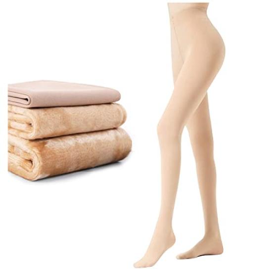 Pneito Tights in Skin Warm and Perfect for Legs and One Size Fits 5 Colors Suitable for Temperatures Women's Sheer, Fleece-Lined Tone, Winter,