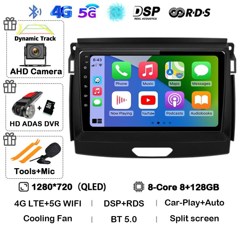 Android 14 Carplay Auto Car Radio Stereo For Ford Ranger 2015 2016 2017 2018 2019 2020 GPS Multimedia Autoradio Player Head unit