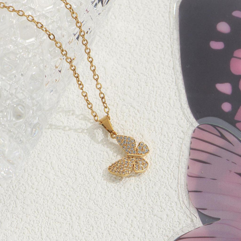 Elegant Butterfly Pendant Necklace with Zirconia - Versatile Everyday Accessory
