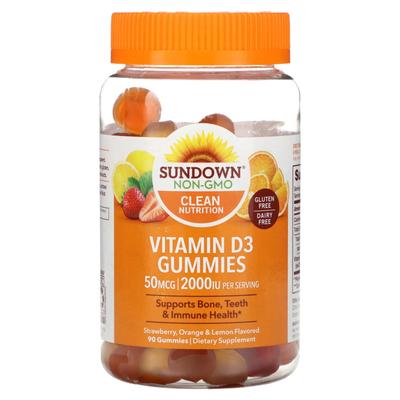 Sundown Naturals, Vitamin D3 Gummies, Strawberry, Orange & Lemon, 2,000IU, 90 Gummies (25mcg (1,000IU) Per Gummy)