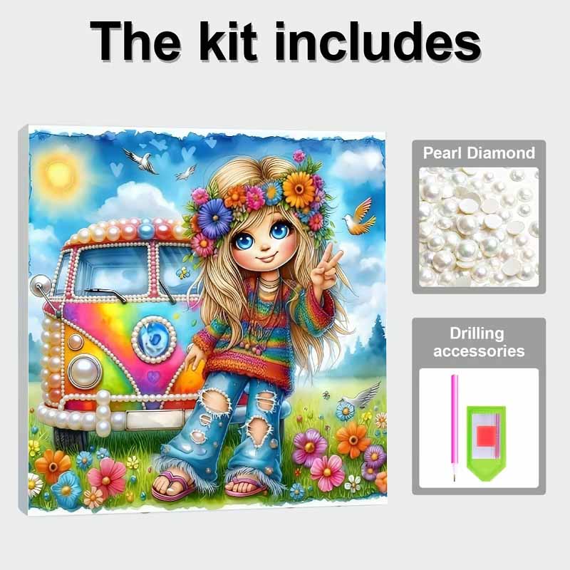 Lovely Girl Full 5D DIY Pearl Gem Art Diamond Painting Kits for Adults/Beginners Gift Idea Home Decor 11.81x11.81in