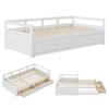 Pull-out Sofa Bed, 78" Convertible Sectional Couch Bed, Modern Wood Couches with Drawers And Slats for Living Room (White)