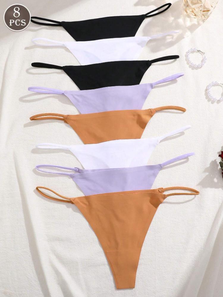 

8 шт./компл. Бесшовные стринги женские невидимые тонкие бретельки с низкой посадкой высокая эластичность трусики сексуальное нижнее белье брифы Т-образная спинка M&8Pcs