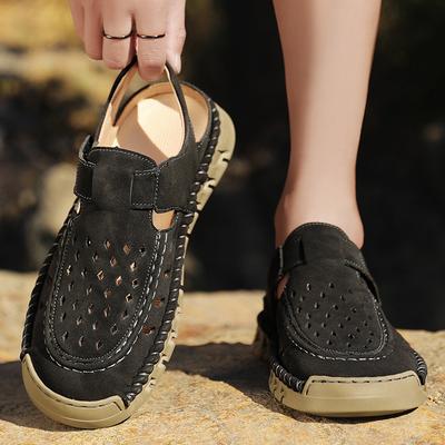 Men's Leather Sandals Leather Summer Breathable Casual Beach Shoes Man Outdoor Walking Sports Shoes Non Slip Hand Made Sandalias