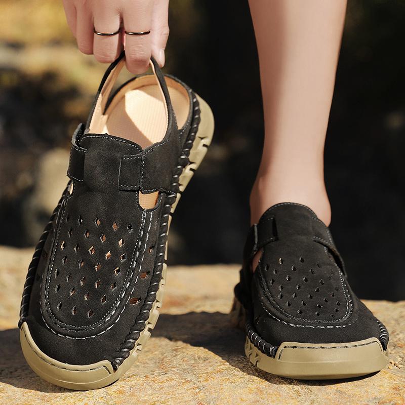 Fashion Men's Leather Sandals Leather Summer Breathable Casual Beach Shoes Man Outdoor Walking Sports Shoes Non Slip Hand Made Sandalias