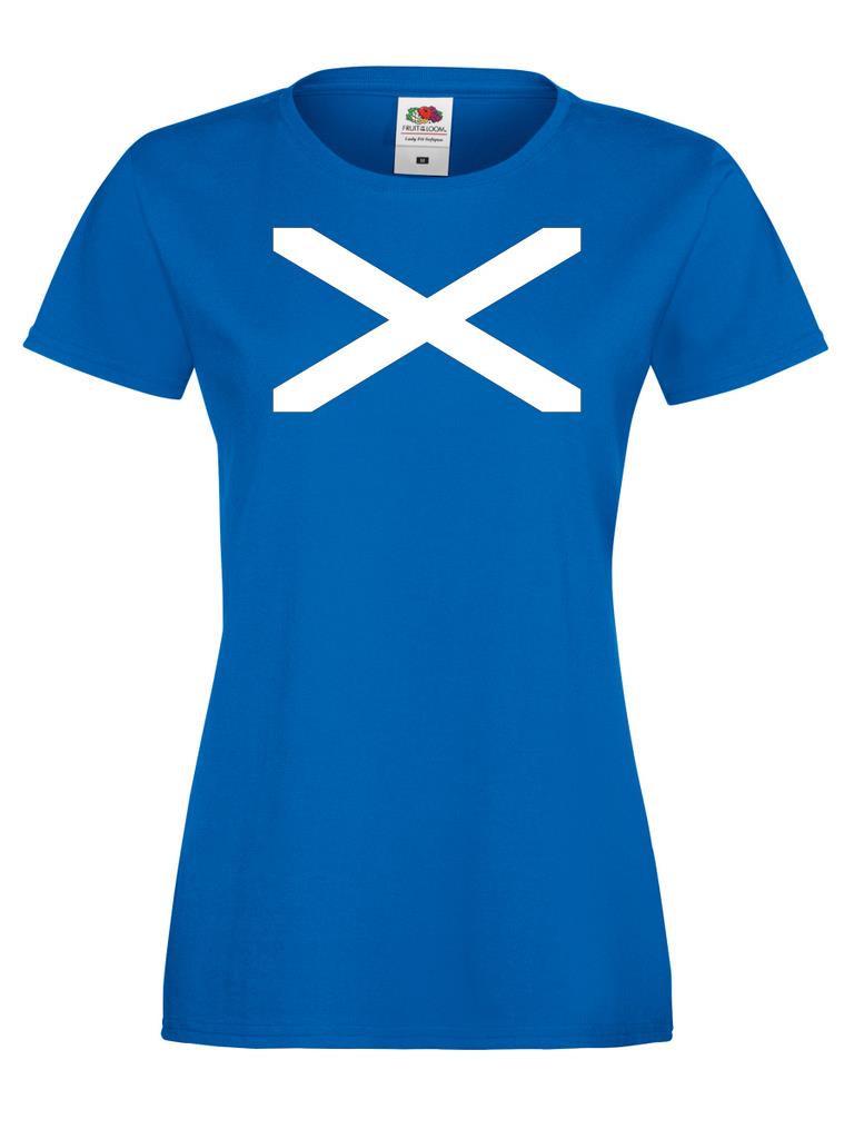 Unisexs Scotland Saltire St Andrews Cross Scottish Flag Blue Lady Fit TShirt 2XL