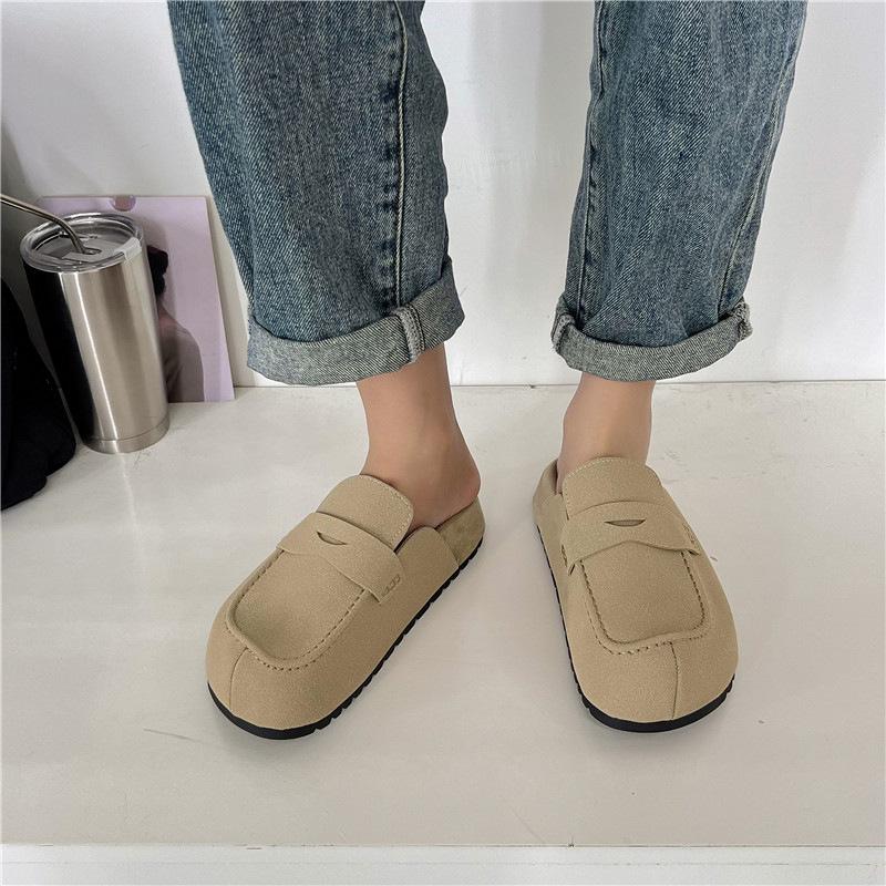 Модные универсальные сабо с круглым носком и каблуком 2024 года удобные сандалии для женщин большой размер женский бежевый толстый новый модный для девочек 35 4359₽