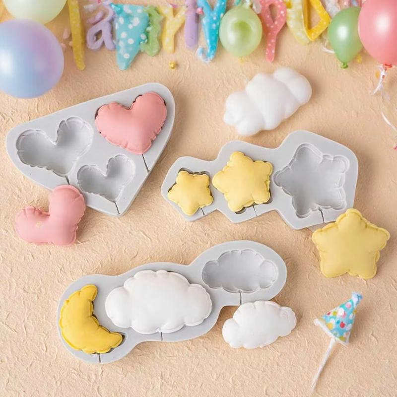 3 Set Balloon Shape Cloud, Heart, Star Silicone Mold, a Birthday Atmosphere Shape Creation Mold