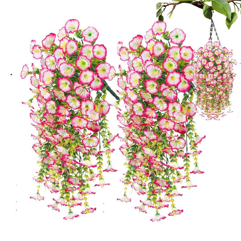 2pcs Artificial Hanging Flowers Faux Petunias UV Resistant Fake Flower Simulated Wall Hanging Colorful Plants For Garden Porch