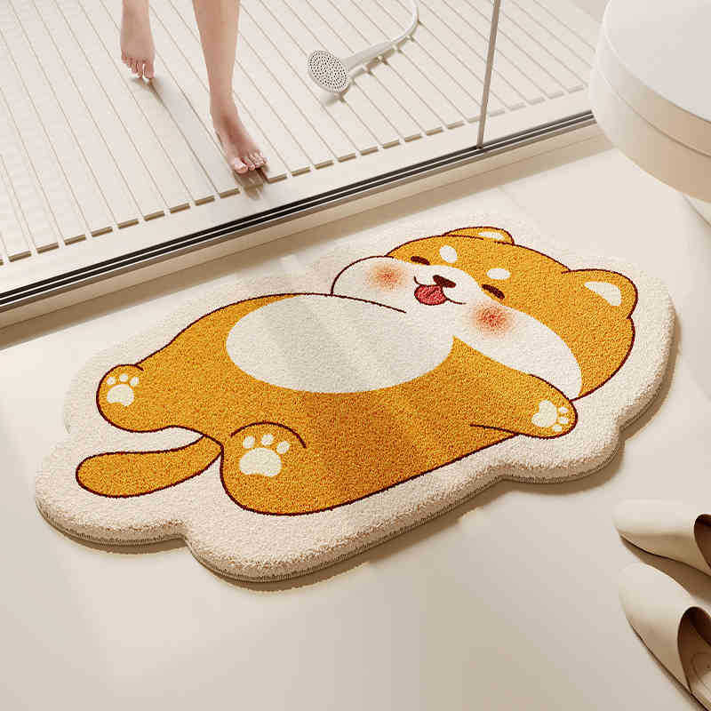 Cartoon Animal Bathroom Floor Mat, Shower Room, Non-Slip And Easy To Take Care Of, Imitation Cashmere Foot Mat, Household Dirt-Resistant And