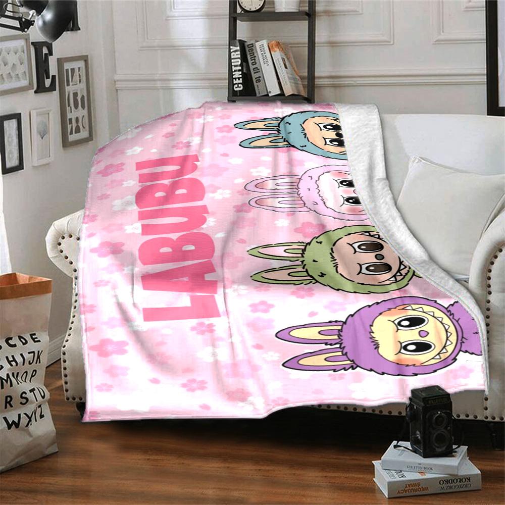 Labubu Blanket Comfortable Suitable for Seaside Couch Bedding for All Seasons Playful Design Unique Gift for Family and Friends Camping