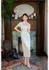 Elegant White Long-sleeved Cheongsam Spring and Summer New Improved New Chinese Style Slim Temperament Cheongsam Skirt