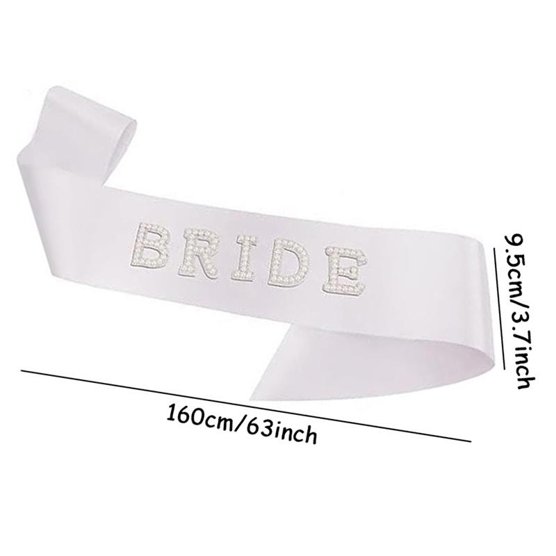 1pc Glitter Bead Bride Sash Bridal Satin Shoulder Strap Decor White Bachelorette Props Wedding Party Favors Supplies