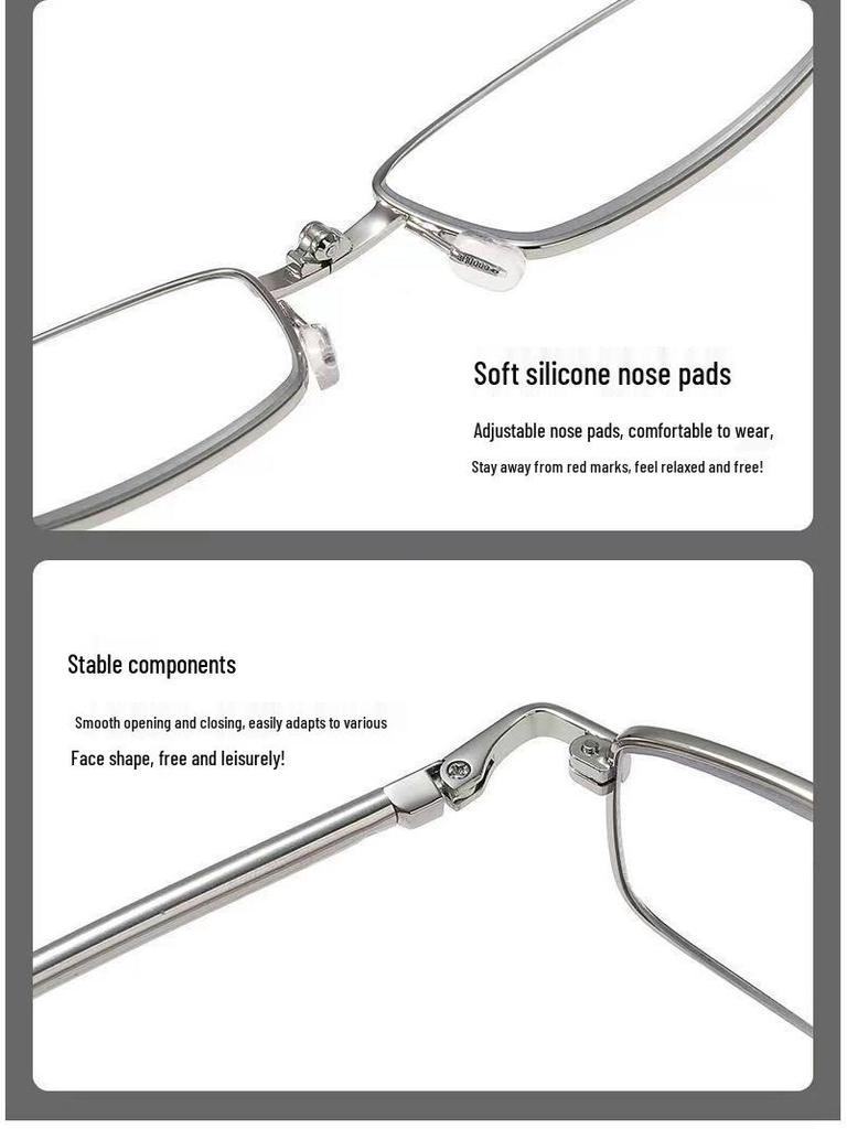 Premium HD Anti-Blue Light Foldable Aluminum Reading Glasses - Compact, Telescopic, Lightweight Design