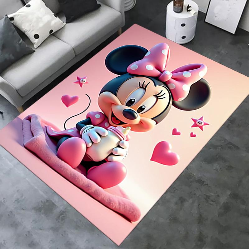 3D Printed Minnie Mouse,Pink,Hearts Anti-Slip Rug - Machine Washable Office Rug for Living Room, Bedroom, Office - Multiple Sizes