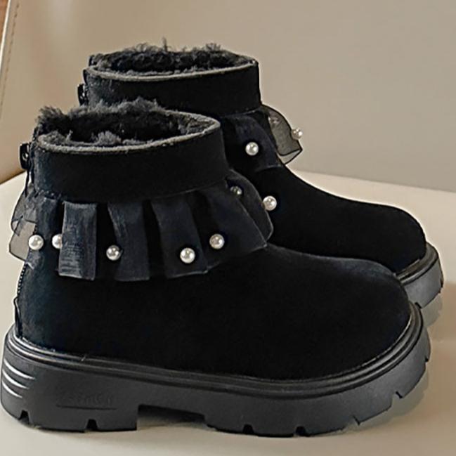 Winter Plush Boots For Girls Korean Style Trend Fashion Princess Shoes Soft-soled Thick Warm Cotton Shoes Snow Boots Kids