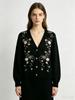 European and American style autumn and winter new heavy industry embroidered beads flower knitted cardigan women's loose v-neck outer sweater