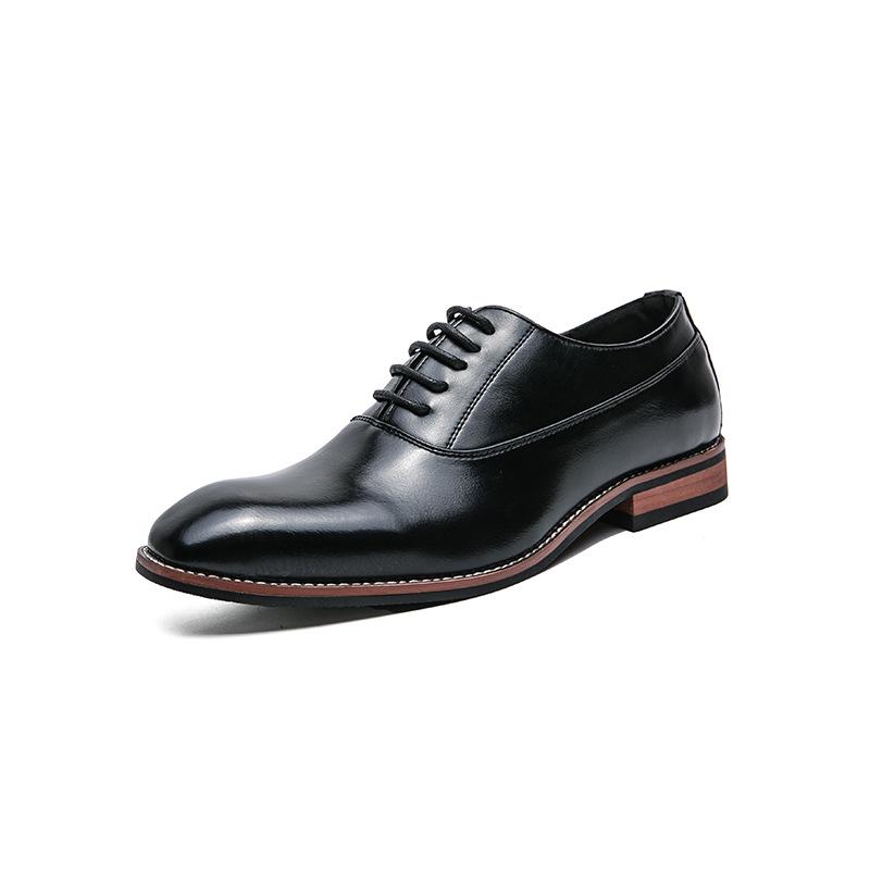 Men s Cross-Season Korean Style Casual Formal Lace-Up Pointed-Toe Leather Shoes in Large Sizes 46 чёрный