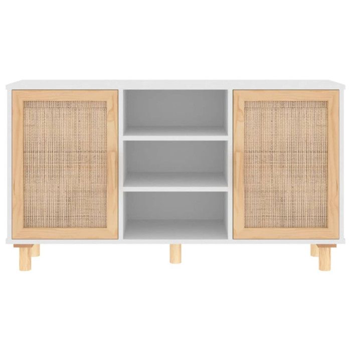 VidaXL Buffet Blanc 105x30x60 cm Bois de pin massif et rotin naturel 345639