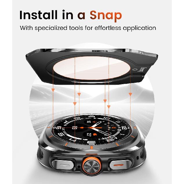 [2+1] Goton Metal Bezel for Samsung Galaxy Watch Ultra 47mm Screen Protector, Auto-Alignment Installation Kit Tempered Glass Screen Protector, Metal