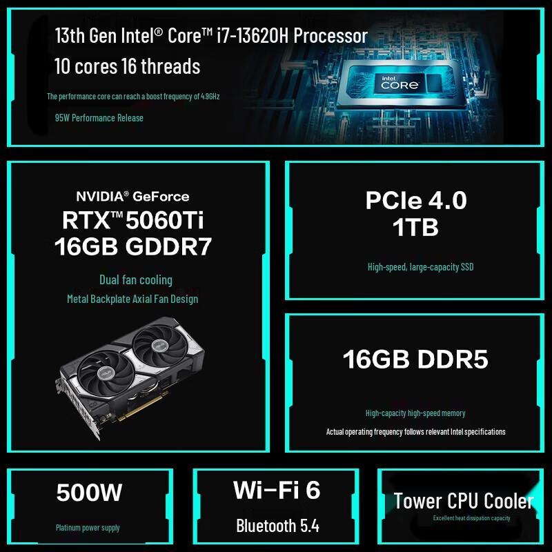 Asus TUF Gaming 6X Desktop Gaming PC (i7-13620H, RTX 5060Ti) (CN Version)