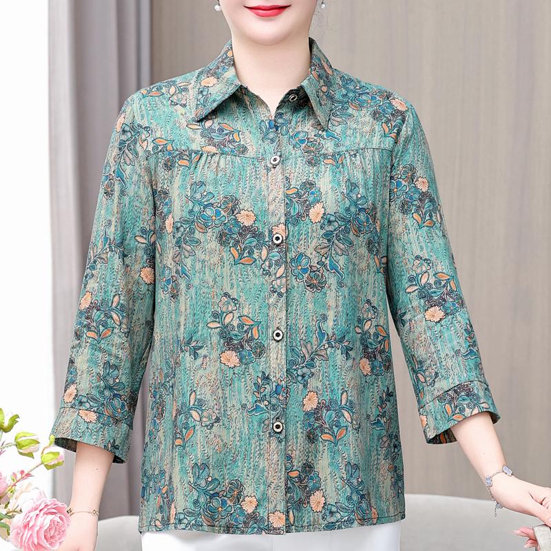 Women's Plus Size Floral Print Blouse – 3/4 Sleeve Button Down Casual Shirt (Sizes XL-6XL) for Middle-Aged Ladies