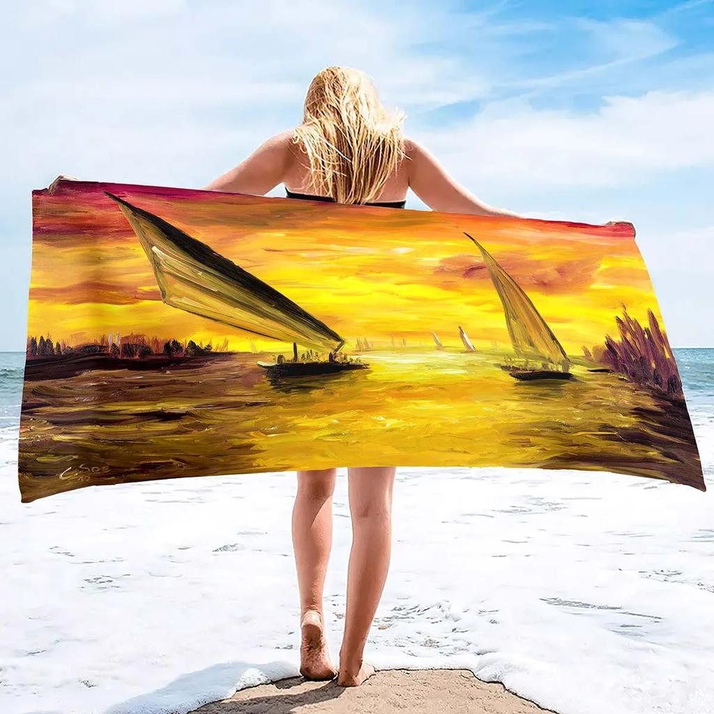 Beach Towels Sailboat Printing Highly Absorbent Large Pool Towels,Super Soft and Quick Drying Super Absorbent Perfect for Gifts