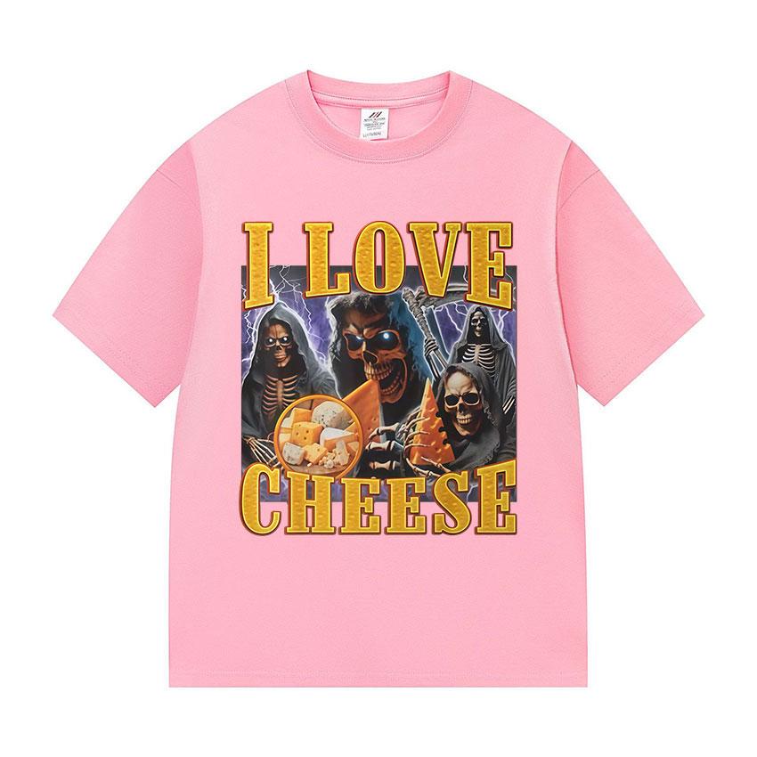 Funny I Love Cheese Skeleton Graphic T-Shirts Men Women Vintage Harajuku Short Sleeve T-shirt Summer Cotton Tops fashion T Shirt