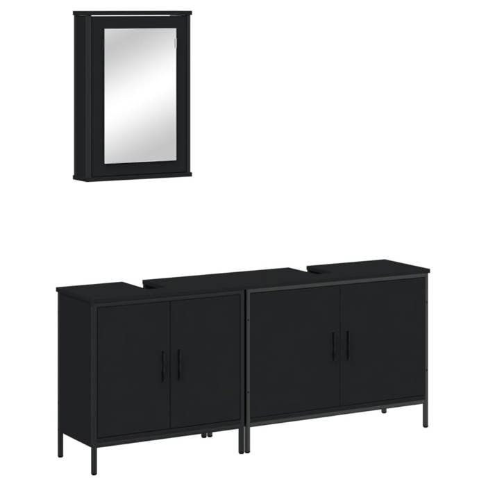 VidaXL 3-piece Bathroom Furniture Set Black Engineered Wood, Bathroom Cabinet, Bath Cabinet, 3214790