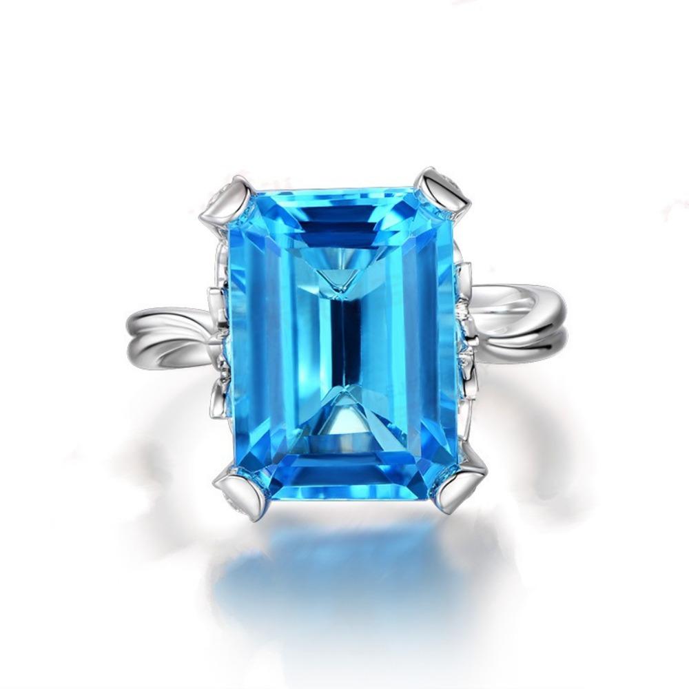 Topaz Sapphire Ring for Women Blue Gemstone Engagement Ring 1 Carat Jewelry