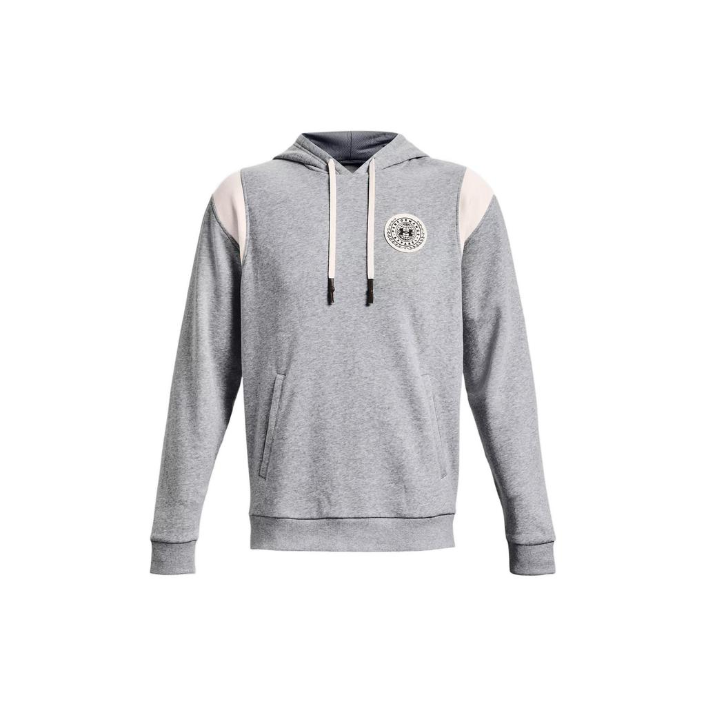 Under Armour Pattern Logo Drawstring Hooded Fleece Sweatshirt Men Sweatshirt Gray 1373829-035