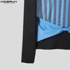 INCERUN Two-piece Men Long Sleeve Striped Mesh Sheer Bow Tops and Pants Sets
