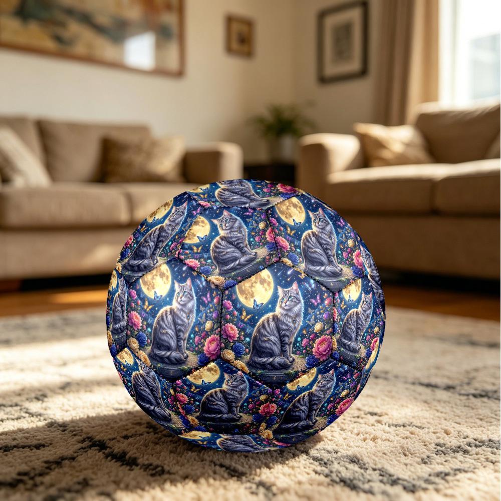1pc Moonlit Garden Cat Theme Soccer Ball Football, Size 5, Lightweight PVC, Durable Outdoor Training Soccer Ball, Gift M61459