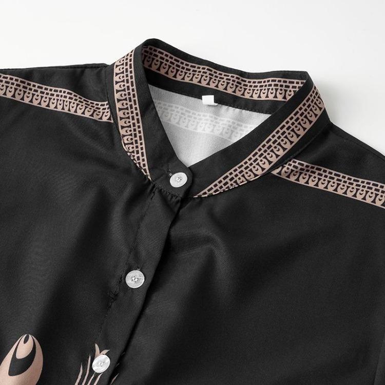 Women Summer High Waist A Line Dress Short Sleeve Ethnic Printed Lace Up