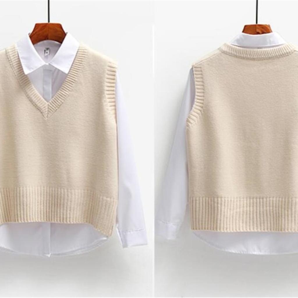 Dámský svetr vesta jaro podzim ženy krátký volný pletený svetr bez rukávů dámské svetry s výstřihem do V Dámské svrchní oděvy