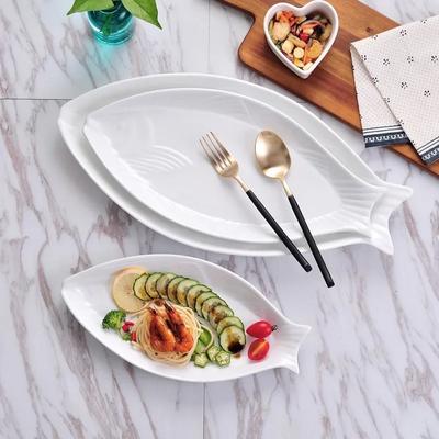 Porcelain Fish Plates with Gold-rimmed Creative Fish-shaped Dinner Charger Plate Steamed Fish Restaurant Kitchen Tableware