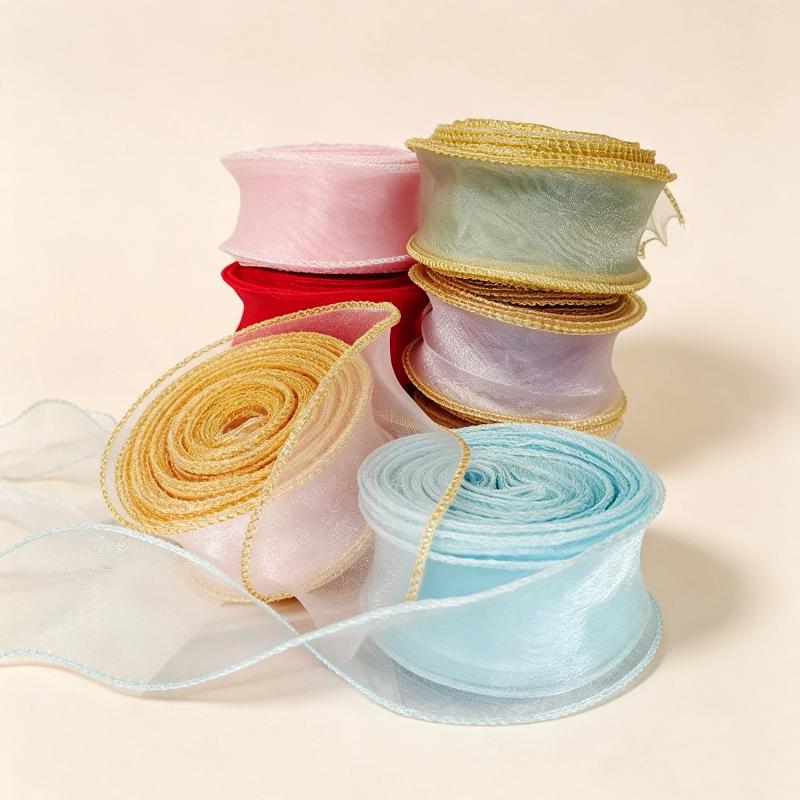 1 Roll Diy Bow Bouquet Voile Ribbons 4X900Cm Fishtail Organza Ribbon Reflective Iridescent Wavy Edge Ribbon For Gift Wrapping