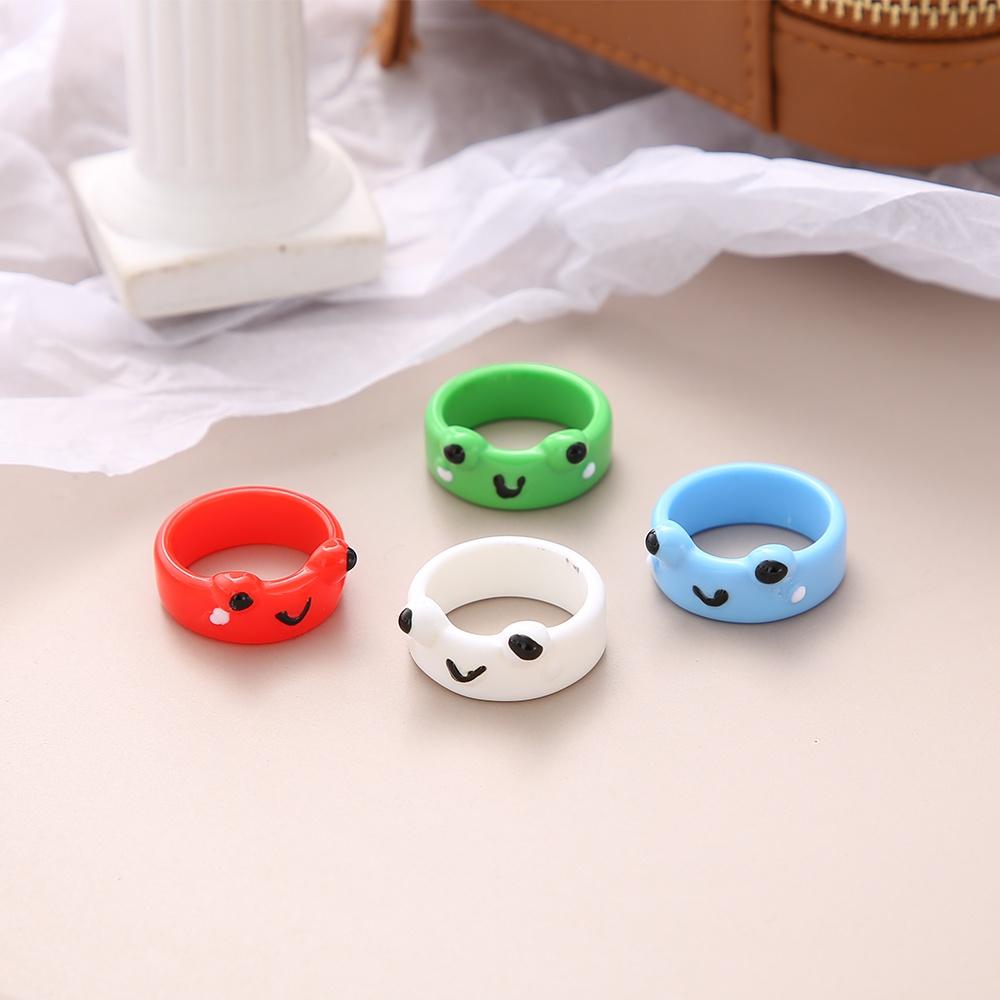 Cute Resin Chick Rings Cartoon Frog Colorful Wide Brim Ring for Women All-match Jewelry Accessories