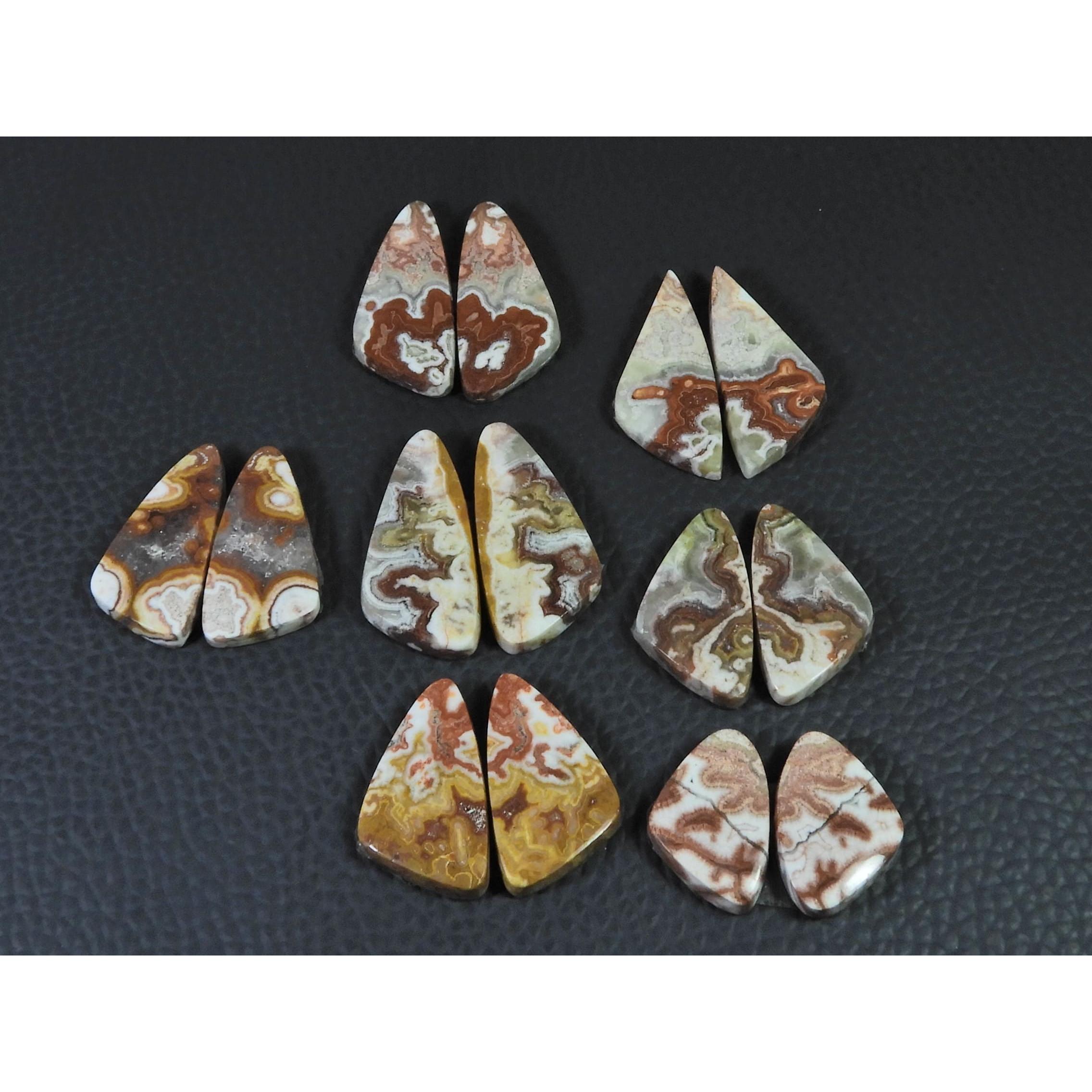 Natural Crazy Lace Agate Matched Pair Fancy Cabachon Gemstone 07Pair Lot C-2757