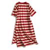 Gestreiftes Print Kurzarm Midikleid Sommer ästhetische Kleidung koreanische Mode lässig Harajuku Kleider für Frauen Vestidos