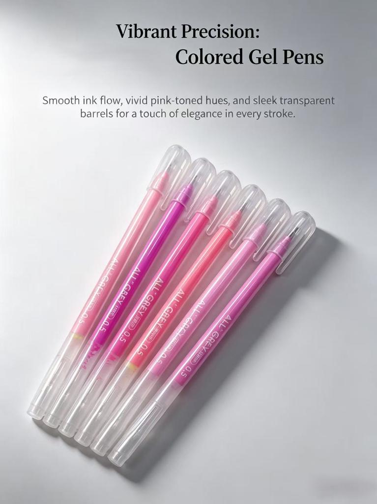 6 Pcs Colorful Gel Pens 0.5mm Fine Needle Nib Smooth Ink Pen for School Stationery & Office Supplies