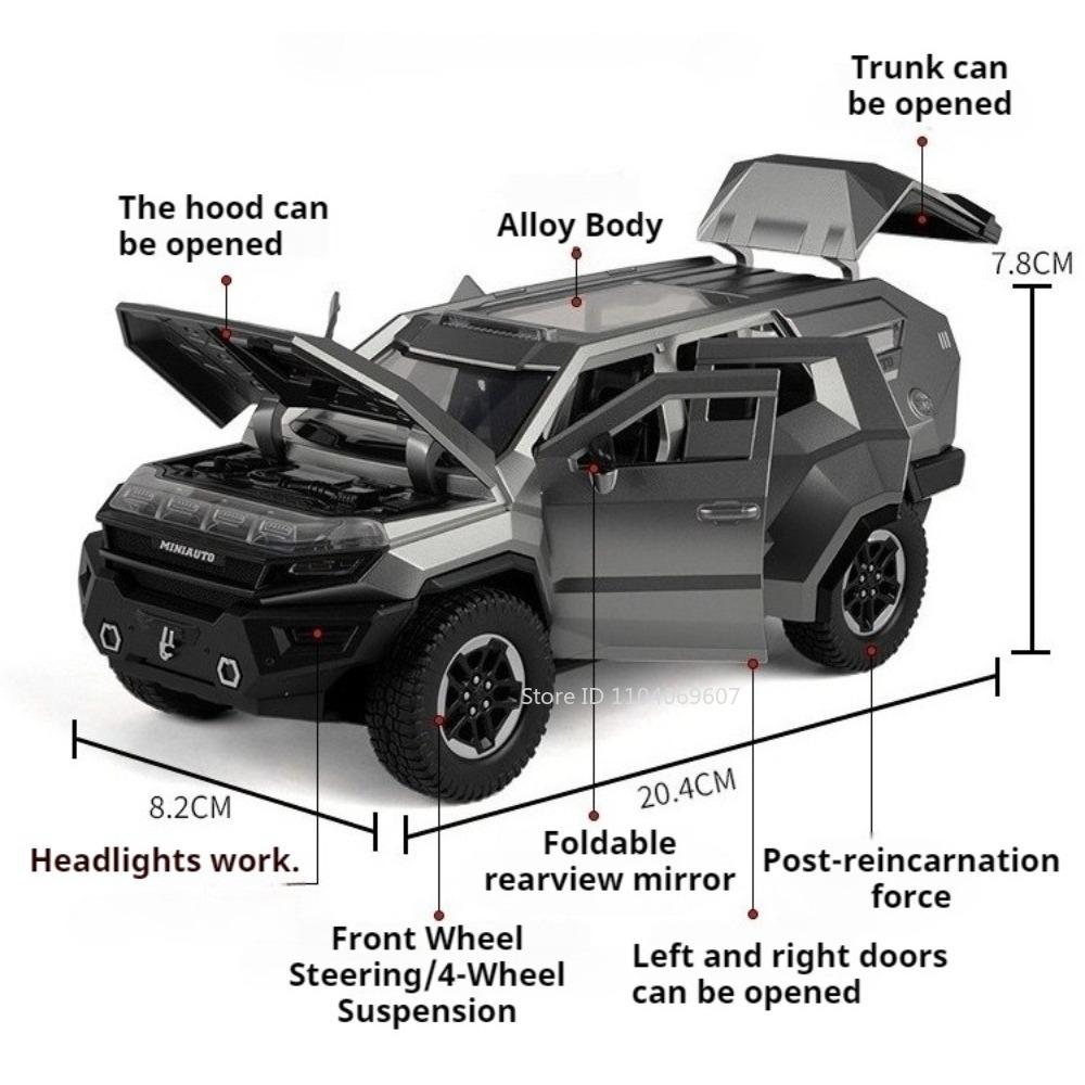 1:24 Rezvani Vengeance Toy Model Off-road Cars Alloy Diecast Shock Absorption Doors Opened Sound Light for Boys Educational Toys