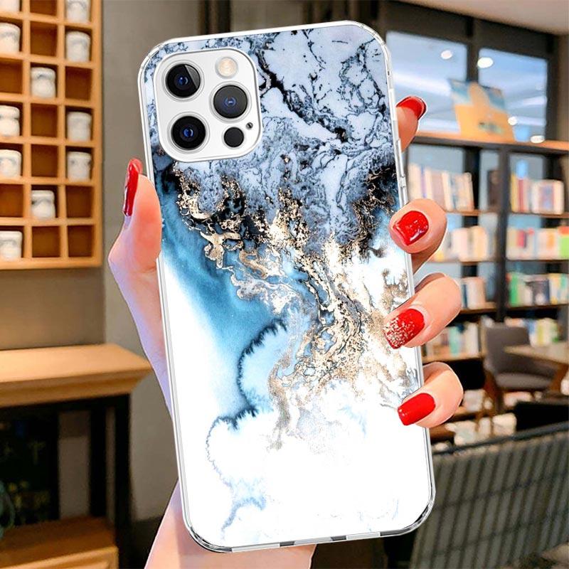 Fashion Geometric Marble Cover Phone Case For iPhone 16 17 Air 15 14 Pro Max 16E Phone Case 13 Mini 12 11 7 SE 8 Print Pattern F