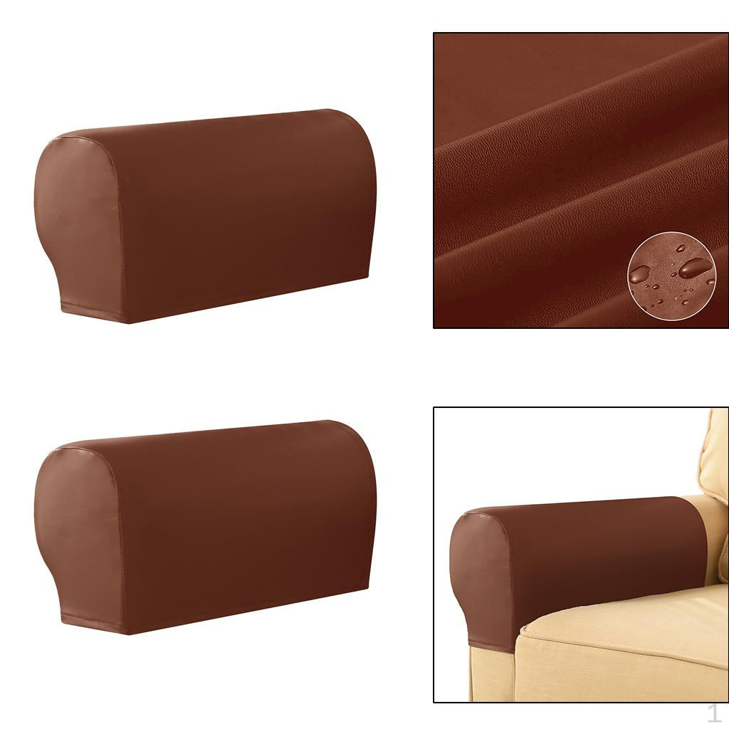 Anti-Slip Sofa Armrest Covers Stretchy PU Leather Slipcovers Waterproof for Dining Room