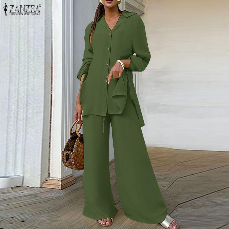 ZANZEA Women Long Sleeve Blouse and Pants Casual Two Piece Suit Sets