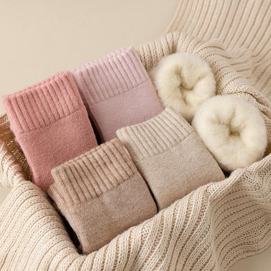 1 Pair Women Winter Socks Mid-tube Thickened Warm Soft Plush No Odor Solid Color High Elasticity Anti-slip Sweat-absorption Anti-shrink Sports Socks